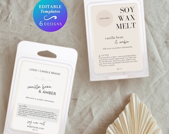 Clamshell Wax Melt Label Template Editable Handmade Soy Wax Melt Label Printable Candle Wax Melt Label Custom DIY Scented Wax Melt Label