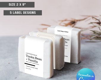 Vertical Soap Bar Wrap Around Label Template Editable Soap Label Wrapper Modern 2x9" Wrap Around Soap Bar Label Printable Soap Bar Wrapper