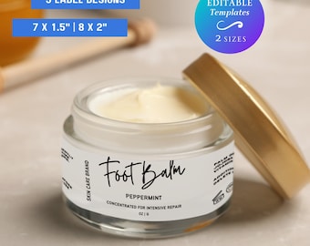 Foot Balm Wrap Around Cosmetic Jar Label Template Editable Lotion, Cream, or Balm Wrap Around Label Printable DIY Cosmetic Label Template