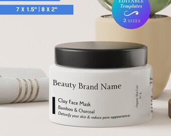 Face Mask Cosmetic Jar Label Template Customizable Handmade Beauty Product Wrap Around Label 4oz 8oz Printable Cosmetic Clay Face Mask Label