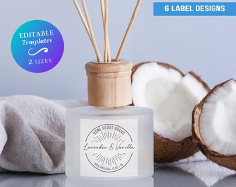 Square Reed Diffuser Label Template Editable Essential Oil Diffuser Label Custom Luxury Oil Reed Diffuser Label Fragrance Oil Diffuser Label