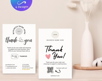 Small Business Thank You Insert Card Template Editable 4x6 Thank You Card with QR Social Printable Thank You For Your Order/Purchase Card