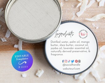 Round Ingredient List Label Template Editable Circle Ingredients Label For Handmade Products Custom Round Skincare/Beauty Ingredients Label