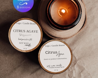 Round Artisan Candle Label Template Editable Circle Soy Candle Label DIY Candle Lid, Jar or Tin Label Printable 2x2" 3x3" Round Candle Label