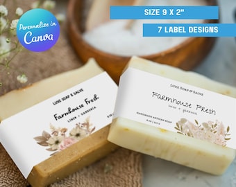 Floral Soap Bar Wrap Around Label Template Editable Watercolor Soap Band in Canva Printable Handmade Soap Bar Wrapper 9x2 Custom Soap Band