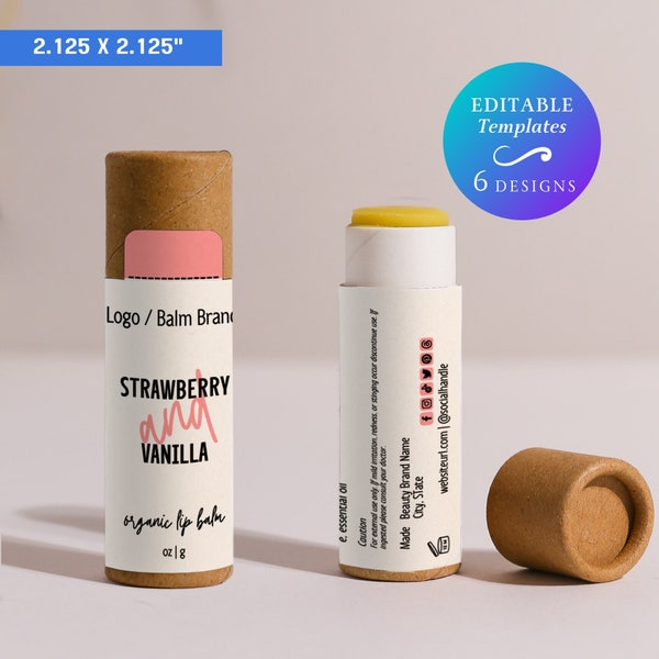 Sicherheitssiegel Lippenbalsam Tube Label Vorlage Bearbeitbares Lippenbalsam Etikett mit Siegel DIY Handgemachte Lippenbalsam Stick Label Benutzerdefinierte Lippenbalsam Tube Verpackung