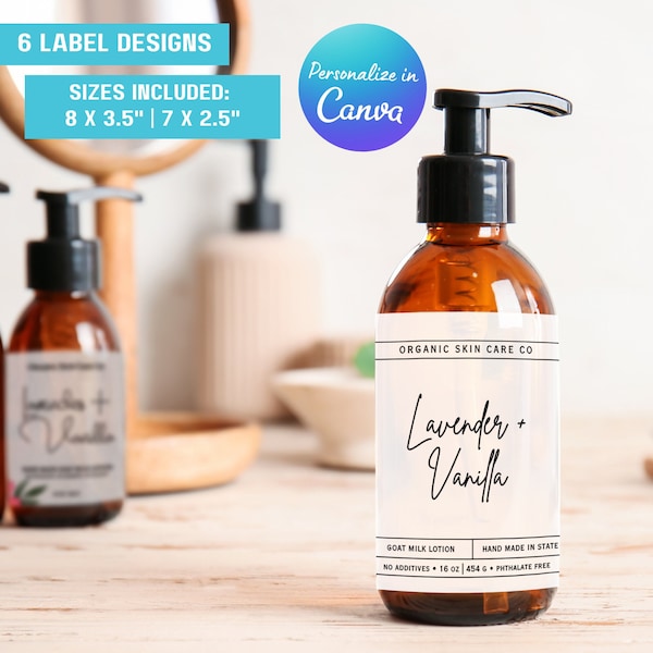 8 oz 16 oz Wrap Around Bottle Label Template Print at Home Pump Bottle Label Editable Wrap Around Label For Lotion, Soap, Body Wash or Cream