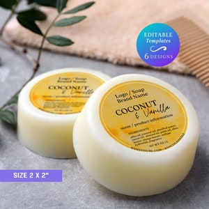 Round 2&quot; Watercolor Soap Label Template Editable Circular 2&quot; Soap Bar Label Print at Home Circle Soap Bar Packaging Label DIY Soap Sticker