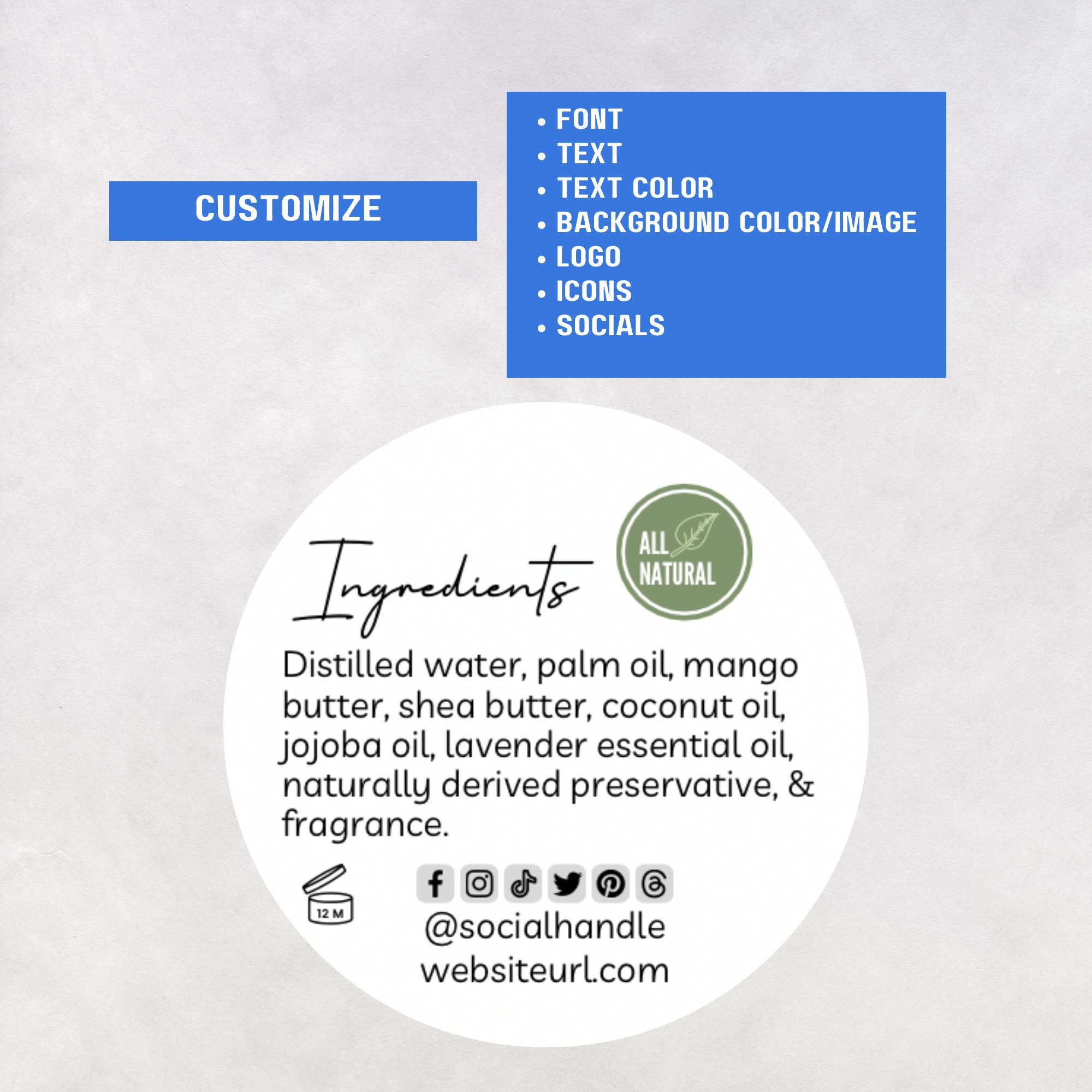 Round Ingredient List Label Template Editable Circle Ingredients Label Round Ingredient List Label Template Editable Circle Ingredients Label