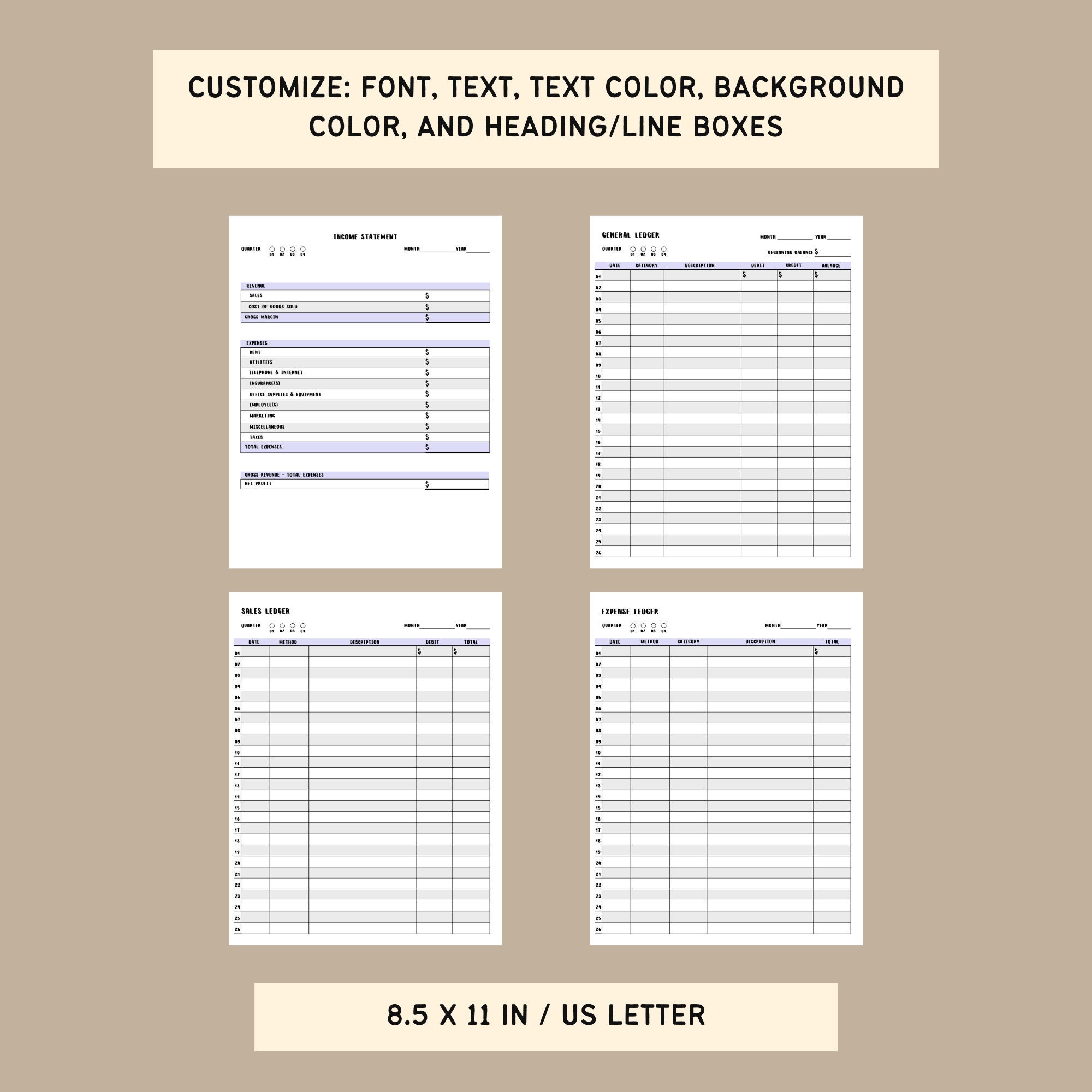 Basic Accounting Ledger Templates DIY Sales Expenses General Ledger