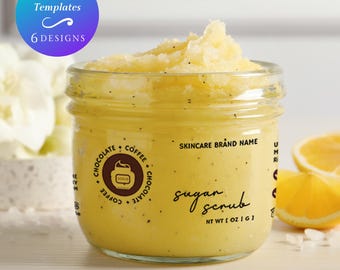 Editable Wrap Around Skincare Scrub Label Template, Printable Custom Scrub Jar Label With Website QR Code, DIY Handmade Skincare Label