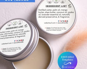 Round Ingredient List Label Template Editable Ingredients Label For Skincare, Beauty or Cosmetic Products Print at Home Ingredients Label