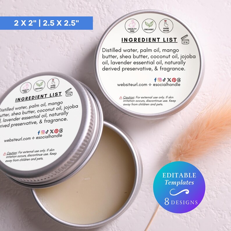 Round Ingredient List Label Template Editable Ingredients Label for ...
