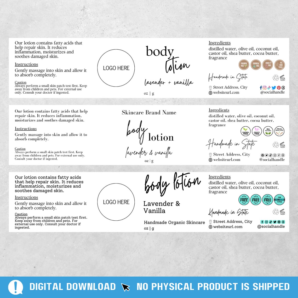 Body Lotion Wrap Around Jar Label Template Custom Skincare Moisturizer Body Lotion Wrap Around Jar Label Template Custom Skincare Moisturizer