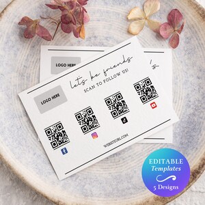 Social Media QR Anpassbare Kartenvorlagen Small Business QR-Vorlagen DIY Social Media-Karten 4x6 "5x7" bearbeitbare Social Media-Vorlagen