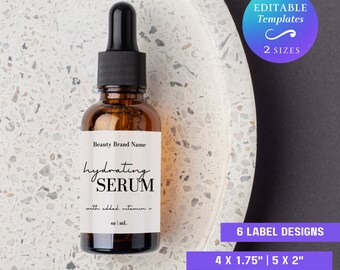 Cosmetic Serum Bottle Label Template Skincare Serum Dropper Label Editable Face Oil Dropper Label Printable Handmade Serum Oil Dropper Label