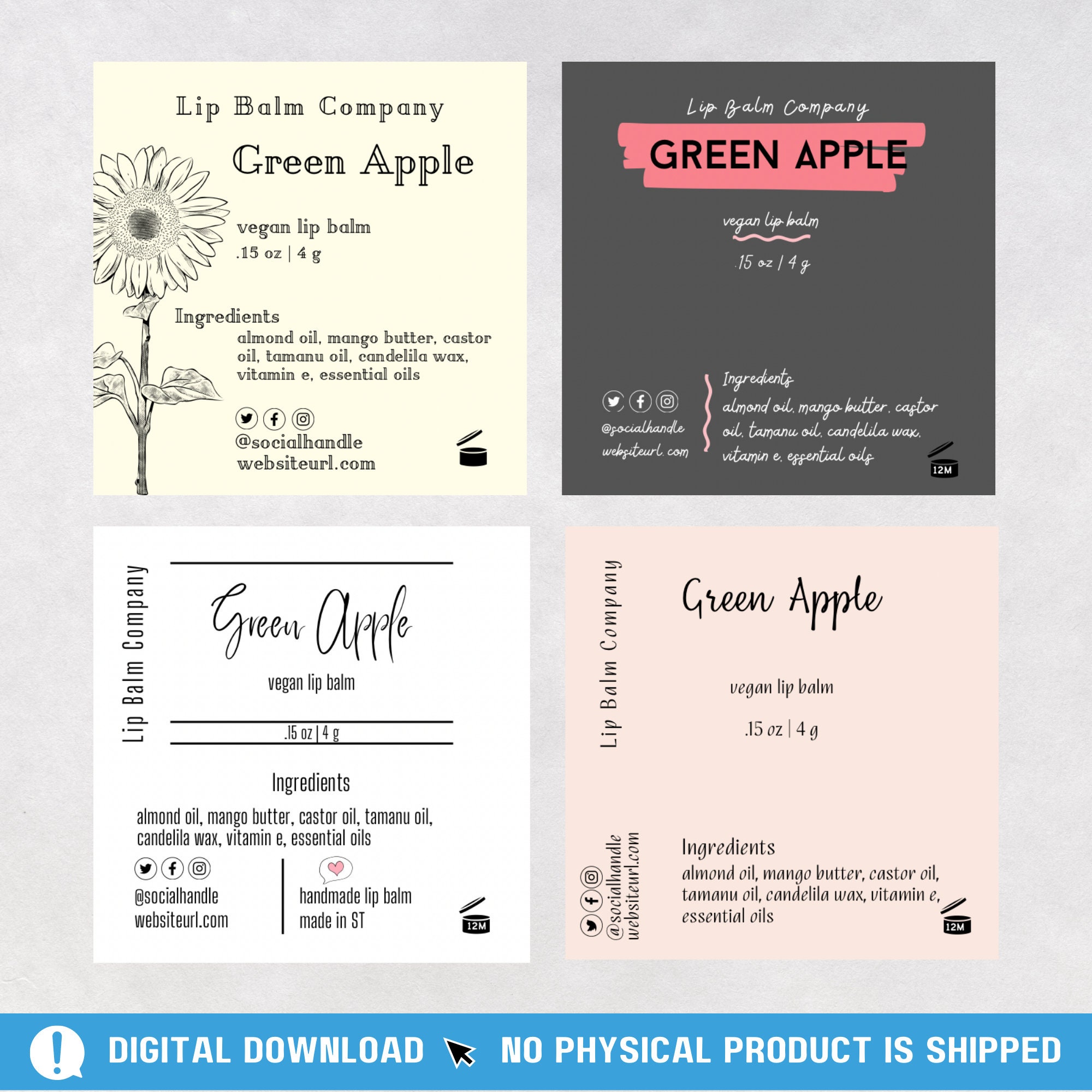 Printable Lip Balm Label Template DIY Blank Tube Lip Balm Label ...