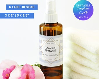 Fragrance Room Spray Label Template Custom Linen Spray Label DIY Room Spray Bottle Label Editable Room Deodorizer Spray Wrap Around Label