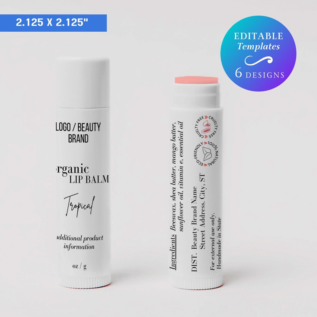 Organic Lip Balm Tube Label Template Custom Handmade Lipstick Tube ...