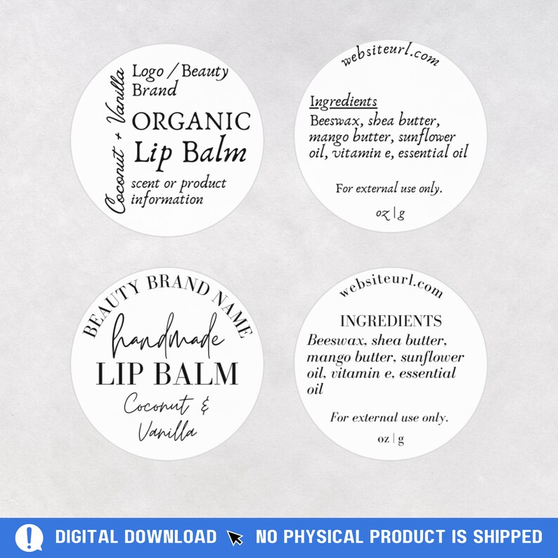 Circle Top & Bottom Lip Balm Label Template Editable Handmade Lip Balm ...