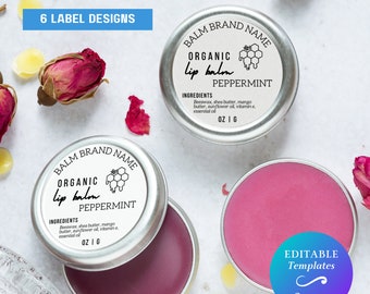 Editable Round Lip Balm Label Template Custom Circle Lip Balm Tin Label Print at Home Professional Lip Balm Label Handmade Lip Balm Sticker