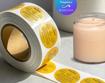 Round Editable Candle Warning Label Template 2" Circle Candle Safety Label Customizable Candle Container Warning Candle Burning Instructions