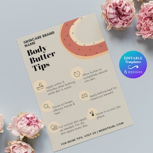 4x6 Editable Body Butter Care Card Template Custom Small Business Body Butter Tips Card Printable Handmade Skincare Body Butter Care Card