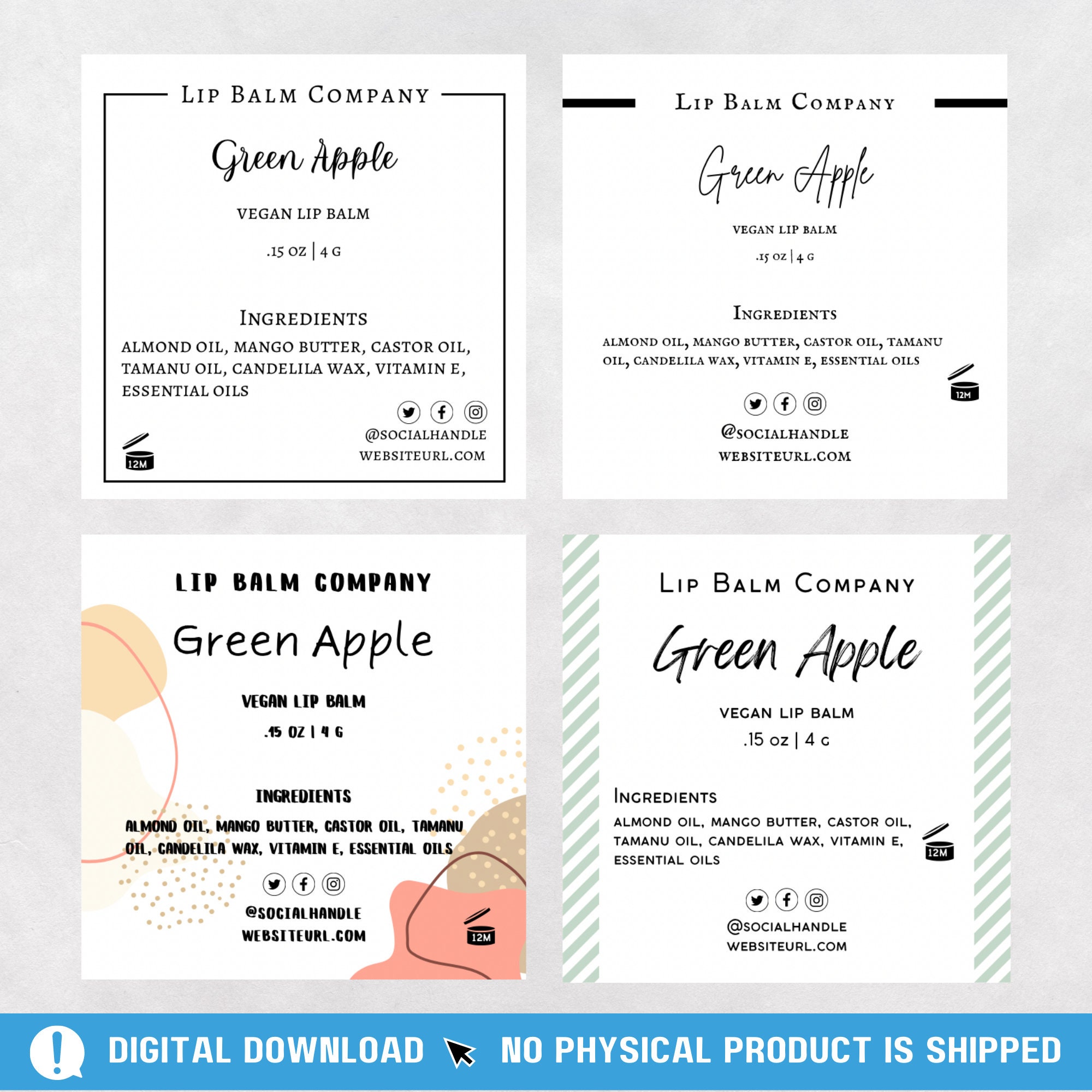 Printable Lip Balm Label Template DIY Blank Tube Lip Balm Label ...