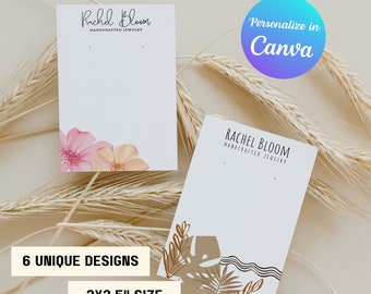Modelos de cartões de brincos de joias para impressão para Canva Cartões de joias em branco Cartão de brincos da natureza Frente e verso Cartão de joias feito à mão personalizável