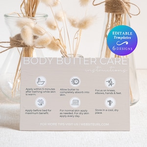 Body Butter Care Card Insert Template DIY Body Butter Care Directions Customizable Skincare Care Card Care Card For Handmade Body Butter