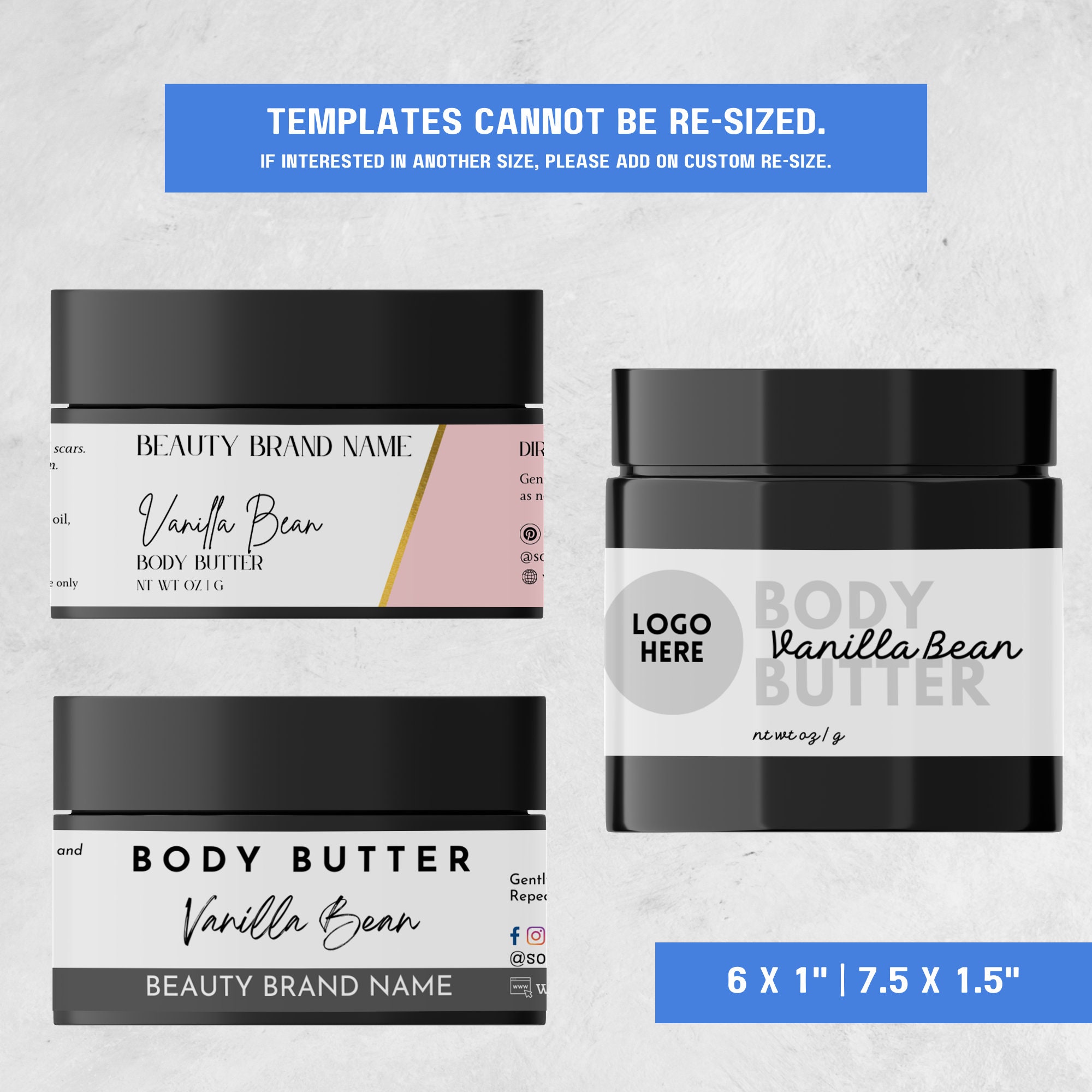 Body Butter Cosmetic Jar Label Template Printable Wrap Around Beauty