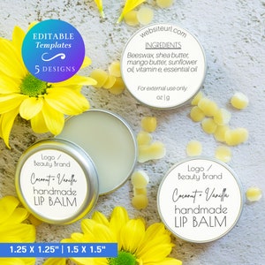 Circle Top & Bottom Lip Balm Label Template Editable Handmade Lip Balm Label Custom Round Lip Balm Label With Ingredients Lip Balm Tin Label