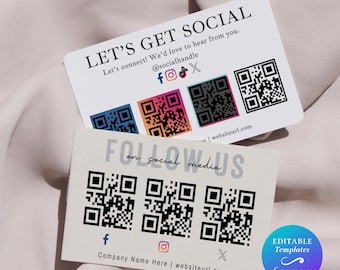 Horizontal Social Media Card with QR Codes Template Editable Social Media Marketing Card Custom Printable Socials Card For Small Business