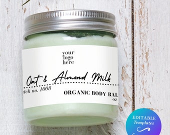 Wrap Around Natural Balm Label Template DIY Cosmetic Jar Label Editable Wrap Around Product Label Body Butter Label Cruelty Free All Natural