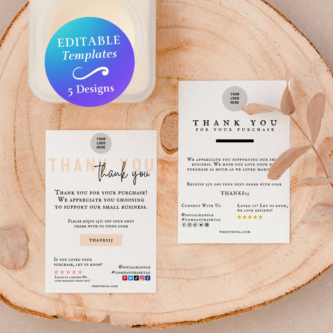 Thank You Card Template Small Business Thank You Insert Template 5x7