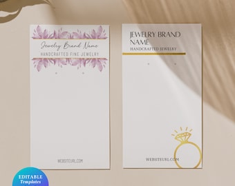 Modelo de cartão de exibição de brincos de ouro, design de cartão de brinco editável, design de cartão de joia personalizado para brincos feitos à mão, suporte de brincos de joia faça você mesmo