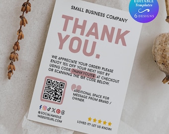 Handmade Small Business Thank You For Purchase Card Template Editable Thank You With Discount Code Postcard Printable Thank You Card Insert