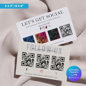 Social media QR-code kaartsjabloon DIY Small Business Social Follow Us Canva-sjabloon Bewerkbare social media-kaart invoegen Connect with Us-kaart