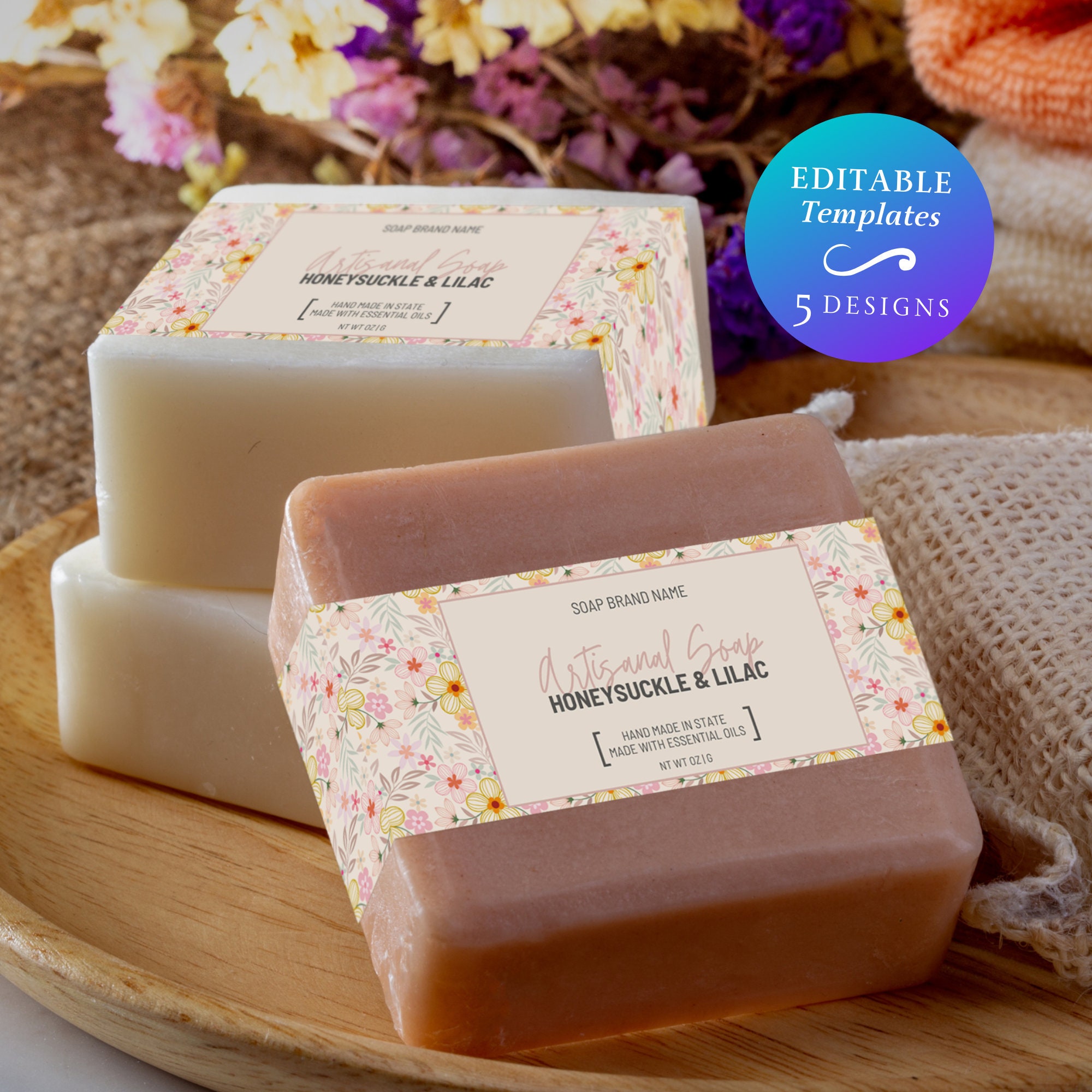 Soap Bar Label Template for Handmade Soaps Pretty Editable Organic Soap Wrapper Label Printable ...