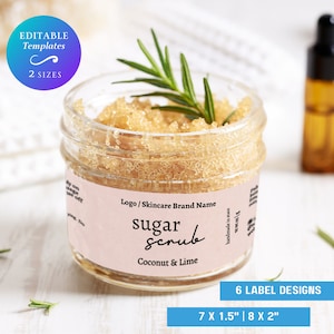 Skincare Sugar Scrub Wrap Around Label Template Editable Hand/Body Scrub Jar Label Custom Handmade Cosmetics Label DIY Skincare Bath Label