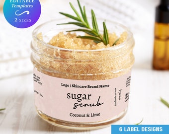 Skincare Sugar Scrub Wrap Around Label Template Editable Hand/Body Scrub Jar Label Custom Handmade Cosmetics Label DIY Skincare Bath Label