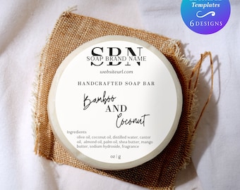 Round Soap Bar Label Template DIY Custom Circle Handmade Soap Label With Ingredients Canva Template Editable Modern Natural Round Soap Label