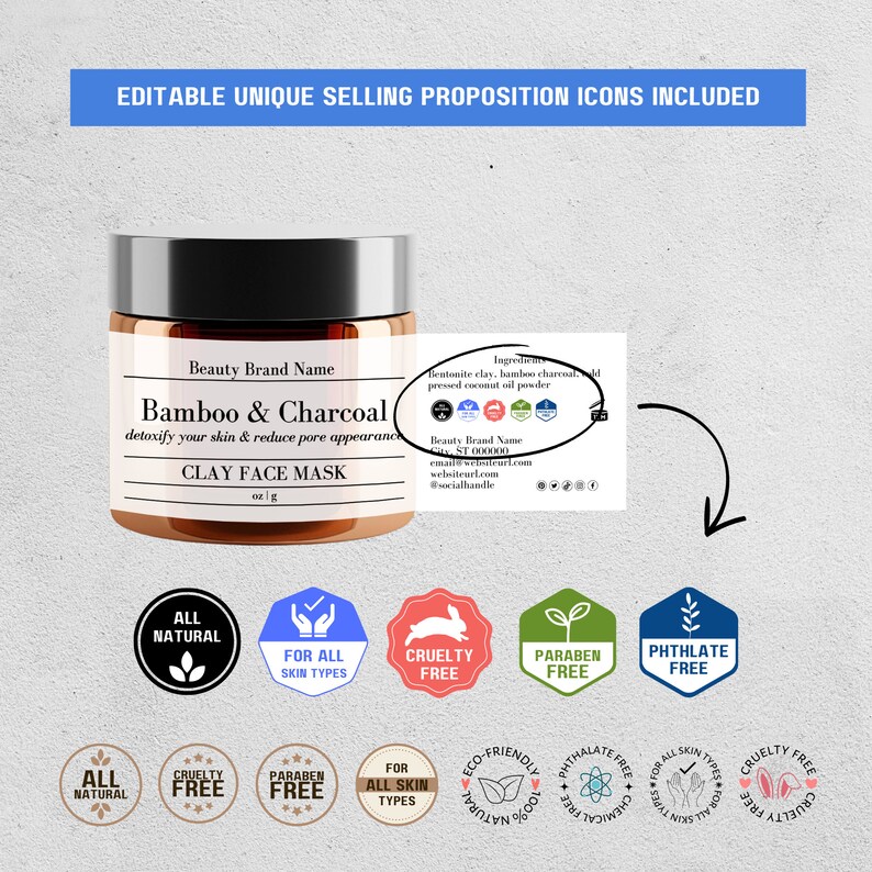 Face Mask Cosmetic Jar Label Template Customizable Handmade Beauty ...
