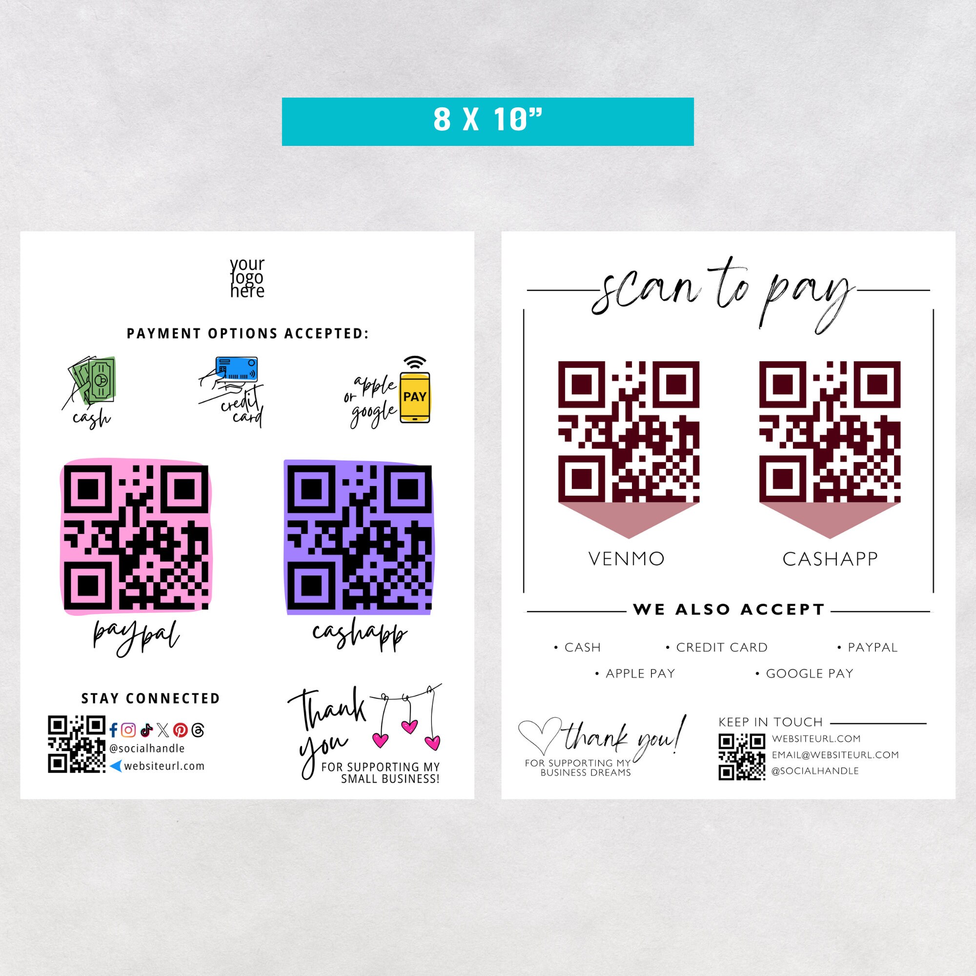 Qr Code Sign Pament Accepted Payment QR Code Sign Template Scan to Pay Canva Template DIY ...