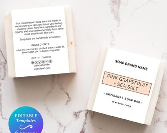 Vertical 2.5x8.5" Wrap Around Soap Bar Label Template, Editable Modern Minimal Soap Bar Wrapper Label, Printable Custom Soap Band Label
