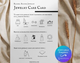 Print at Home Jewelry Care Card Template DIY Jewelry Care Template Customizable Jewelry Care Card Modern Small Business Jewelry Care Card
