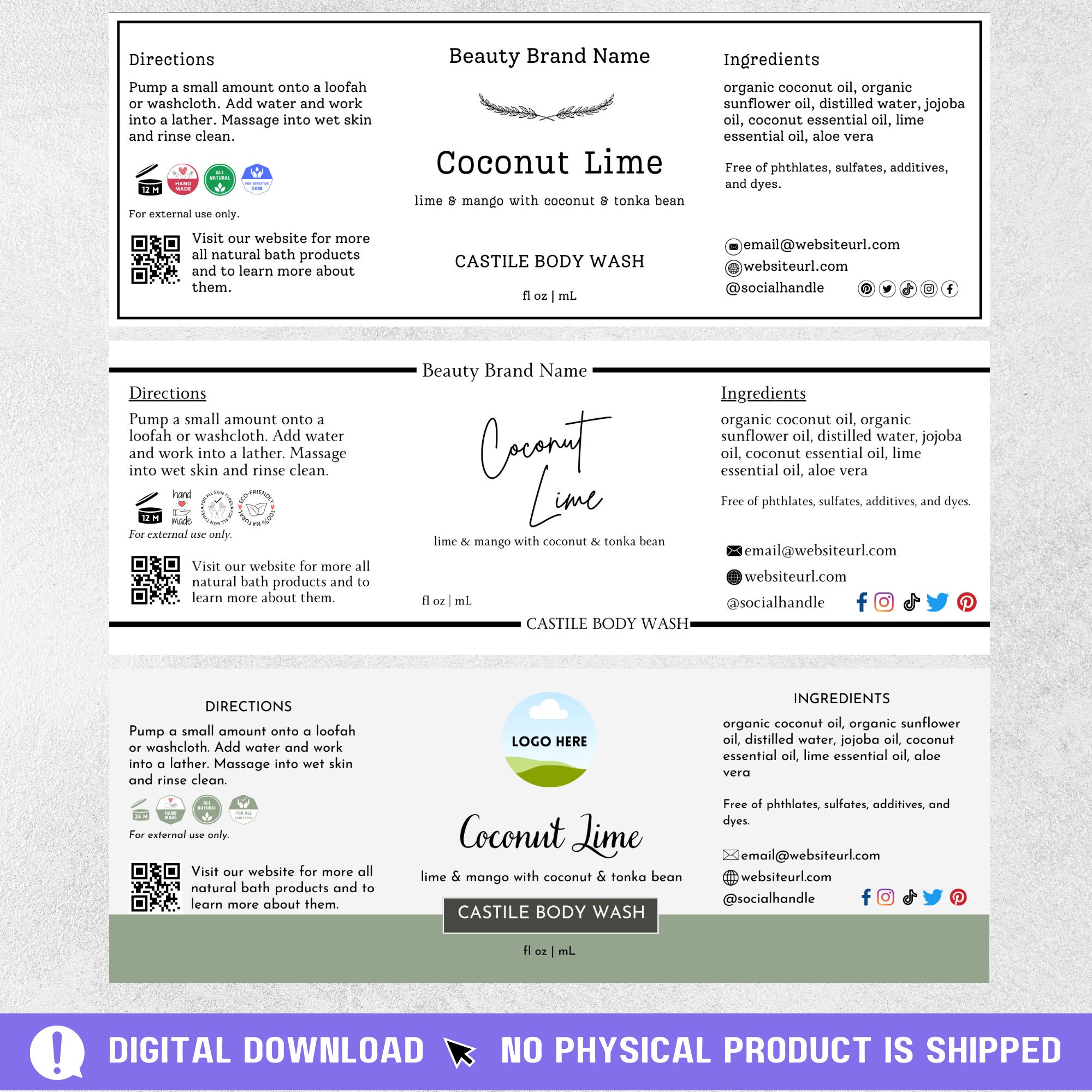 Editable Body Wash Label Template Handmade Liquid Soap Wrap Around ...