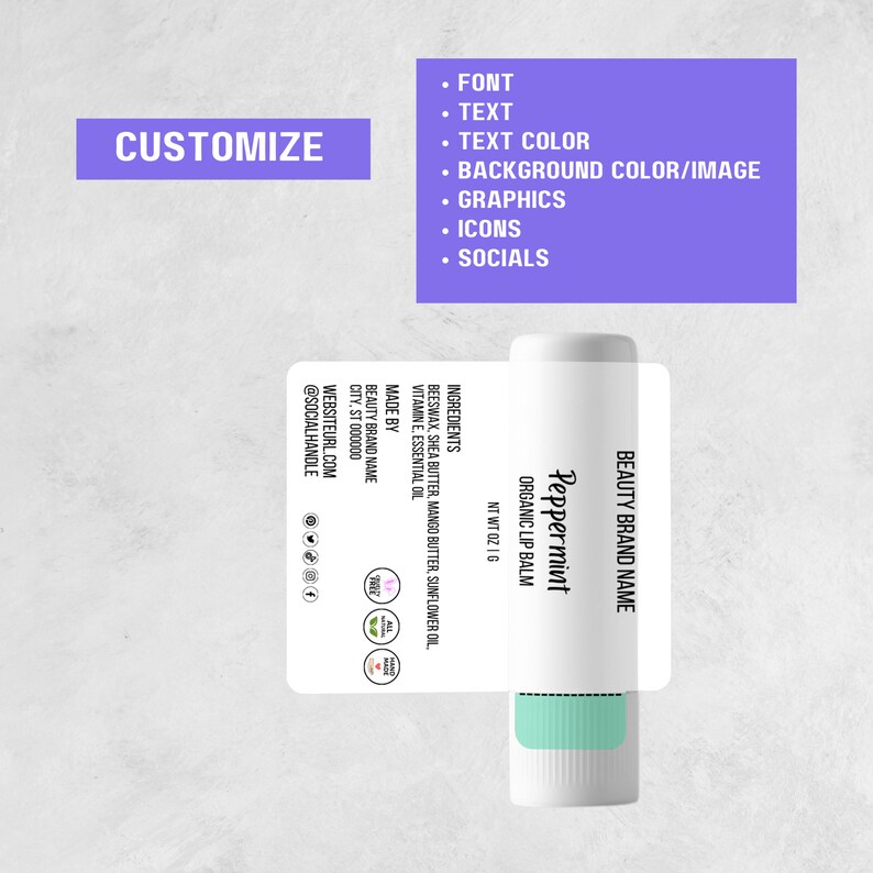 Lip Balm Tube Label With Safety Seal Template Editable Lip Etsy