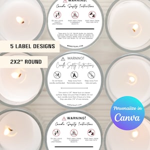 Candle Safety Label Template Printable Candle Warning Label Customizable Candle Safety Sticker Round Handmade Candle Warning Label Sticker