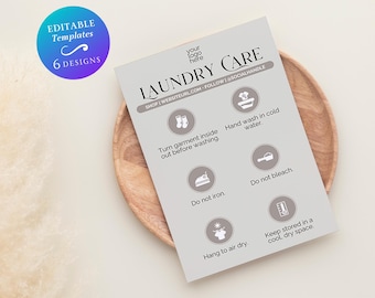 Vertical Laundry Care Instruction Card Template 3x5 4x6 Washing Instructions Wash and Care Card Edit in Canva Custom Laundry Directions Card